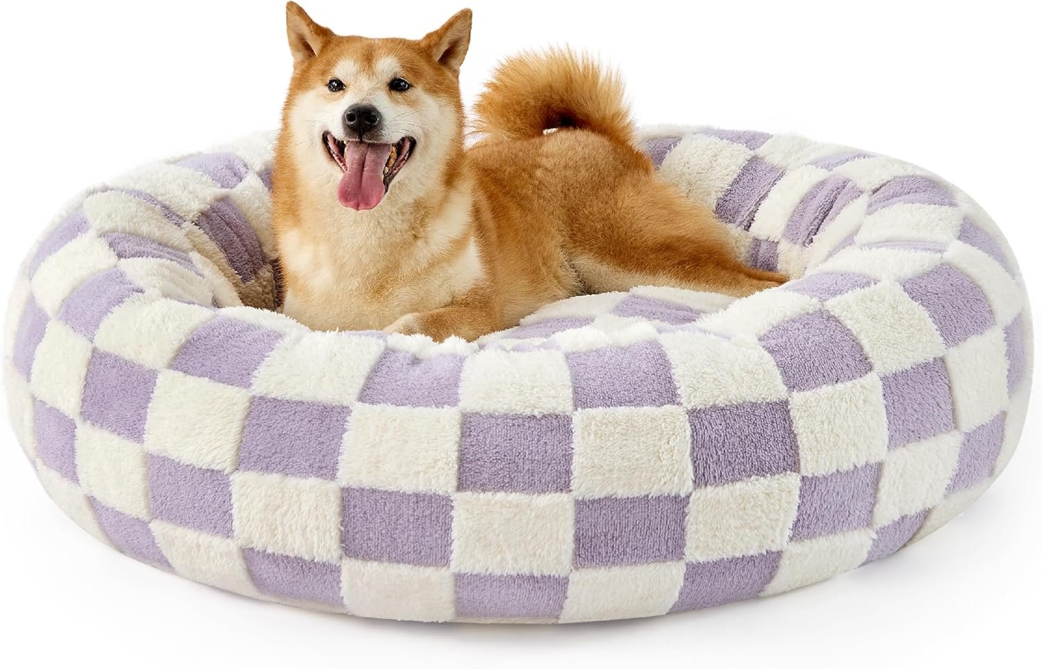 LE SURE Shown on TV Donut Large Dog Bed – XL Round Cat Beds Indoor Anti-Anxiety Calming Bed Present for Pets, Washable Cute Bed with Jacquard Shaggy Plush & Anti Slip Bottom, 36 Inch, Purple