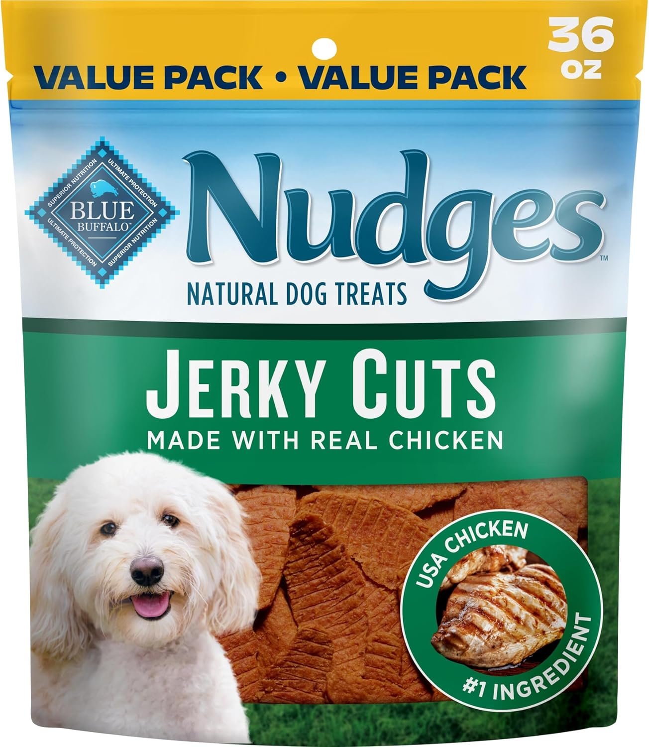 Blue Buffalo Nudges Chicken Jerky Cuts Natural Dog Treats, Tender & Meaty Dog Snacks, Healthy Reward or Training Treat, Made in the USA with Real Chicken, No Artificial Preservatives, 36 oz.