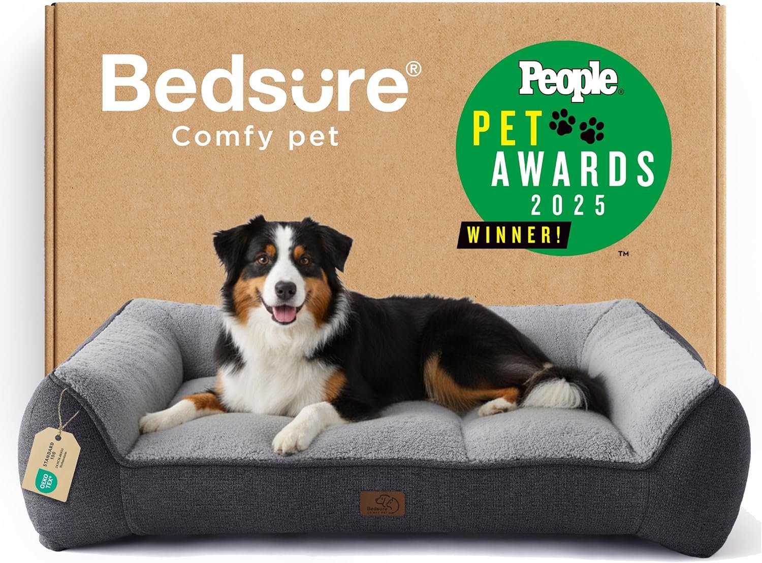Bedsure SupportMax™ XL Pro Orthopedic Dog Beds Large Sized Dog – Extra Thick Supportive Dogs Couch with Waterproof Washable Cover, Extra Large Comfort Pet Sofa with Sherpa & Nonskid Bottom, Grey, 45″