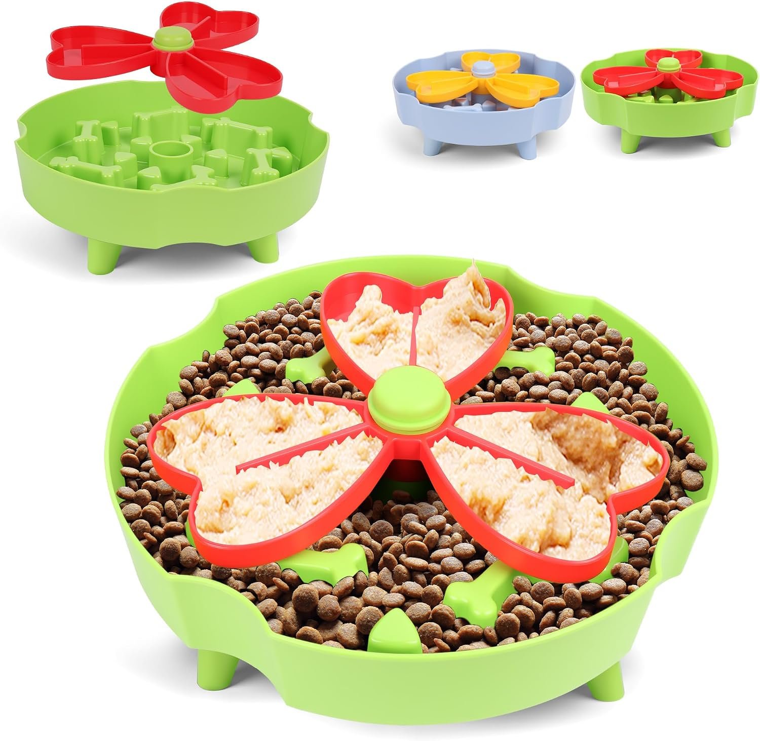 Elevated Slow Feeder Bowl for Cats and Dogs – Raised Puzzle Food Dish with Non-Slip Stand, Anti-Choke Maze Design for Fast Eaters, Indoor Pets – Improves Digestion for Kittens, Puppies (Green)