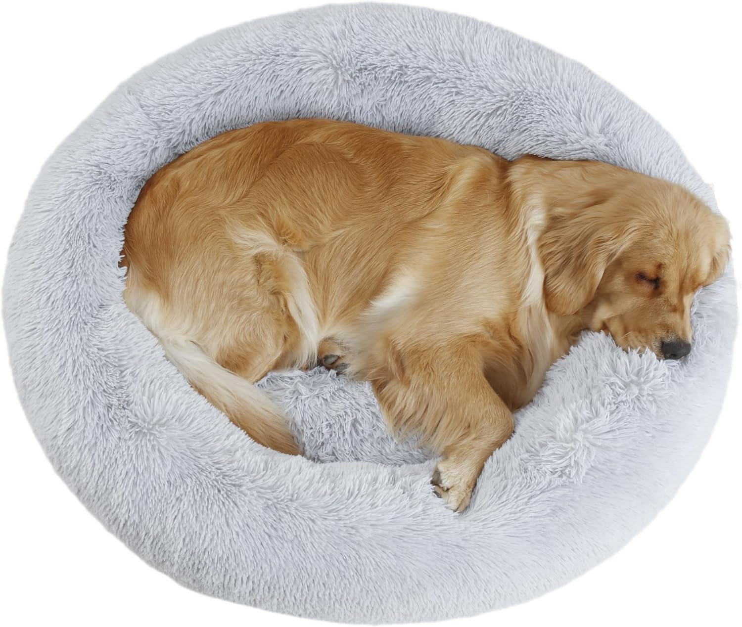 Bunlitent 39” inch Calming Dog Bed, Plush Anti-Anxiety Donut Dog Bed for Small Medium Large Dogs, Warming Cozy Soft Cute Round Washable, Marshmallow Cuddler Nest Pet Bed, Grey