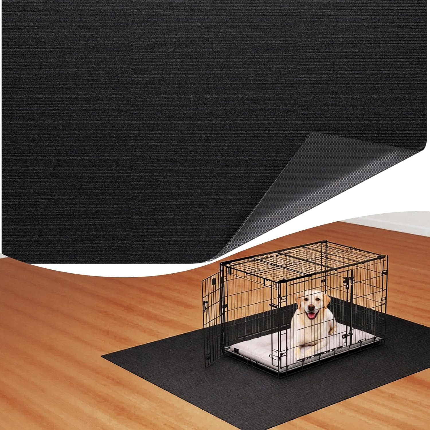 Dog Crate Mat, 24 in X 36 in Dog Playpen Mat Rubber Kennel Mat Extra Large Liner for Under Dog Crate cages, Absorbent Urine, Puppy Pee Pad Reusable Washable Floor Protector Waterproof Non-Slip Black