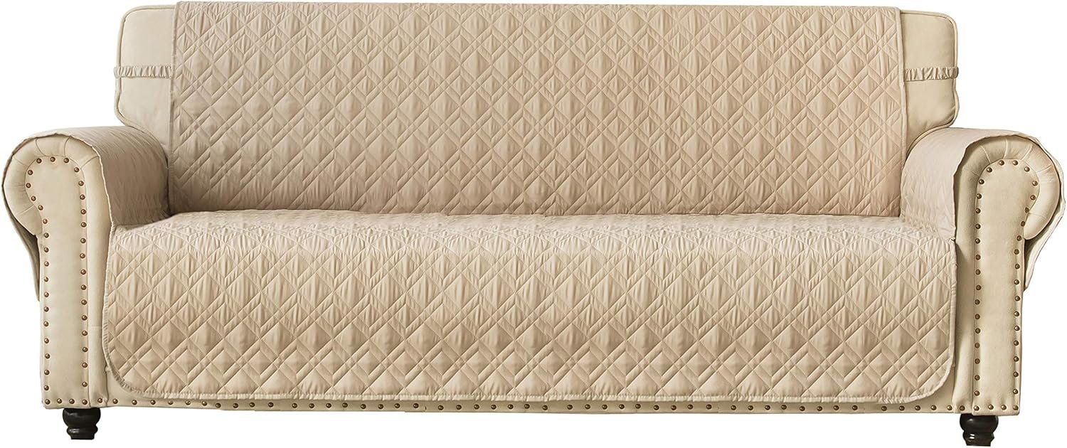 Ameritex Couch Sofa Slipcover 100% Waterproof Nonslip Quilted Furniture Protector Slipcover for Dogs, Children, Pets Sofa Slipcover Machine Washable (Beige, 78″)