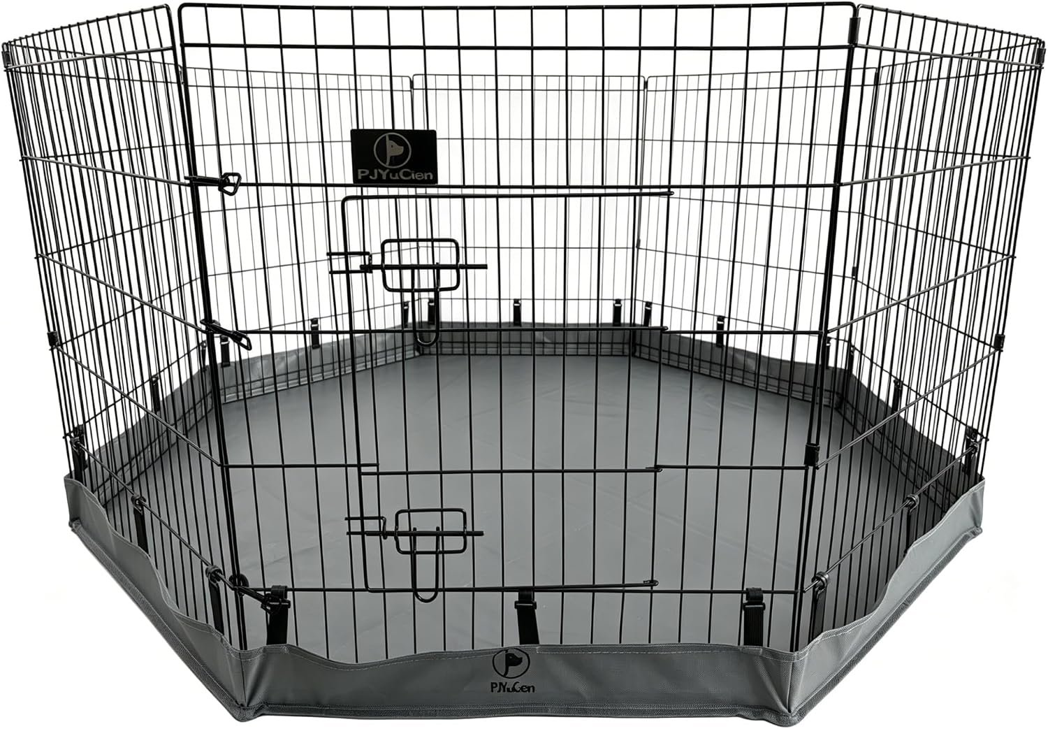 PJYuCien Octagonal Dog Playpen with Bottom Pad – Metal Foldable Exercise Pen, 8 Panels 30″ H x 24″ W Indoor Outdoor Pet Fence Puppy Crate Kennel, Gray