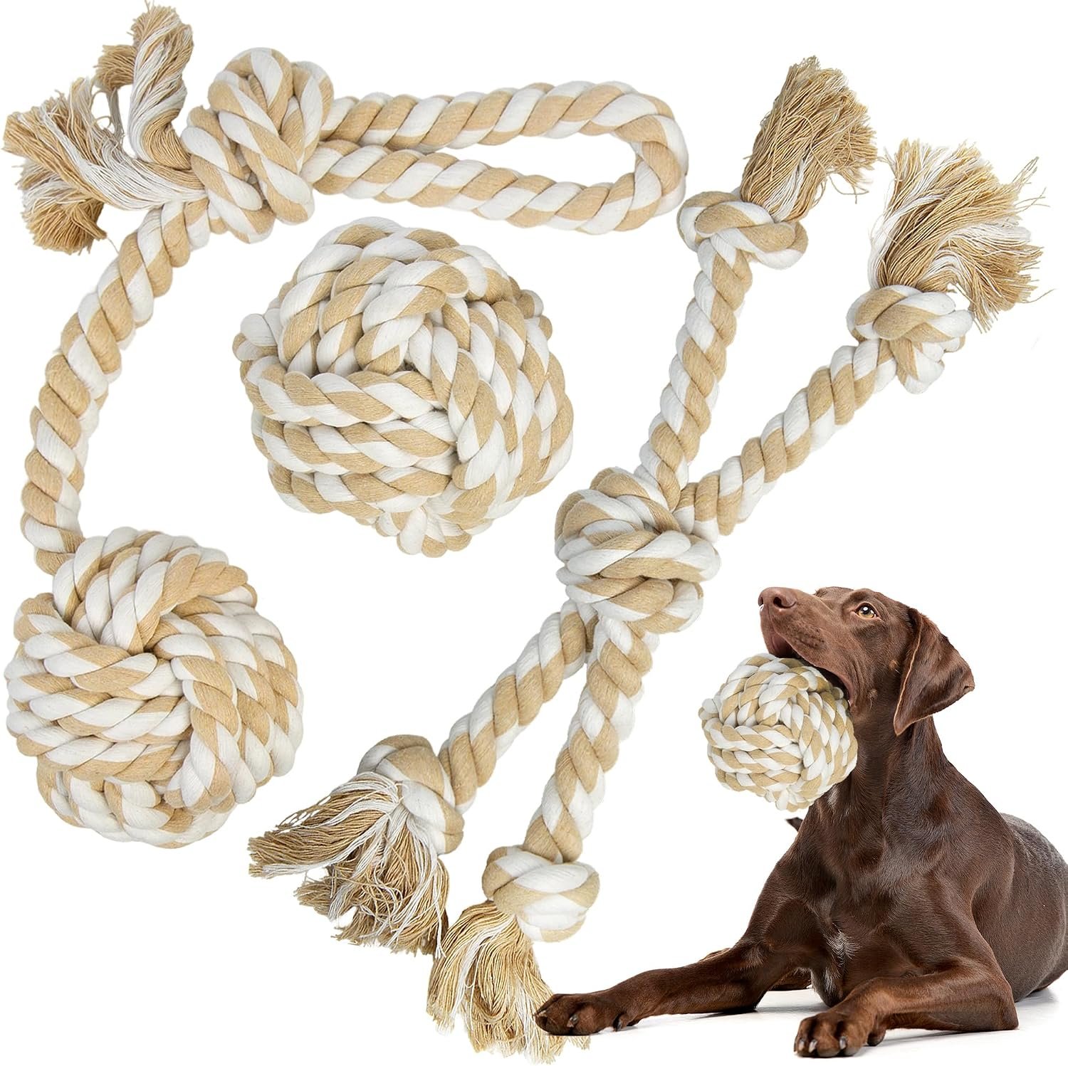 TwoEar Dog Rope Toys for Large Dogs – 3 Pack Indestructible Natural Cotton Rope Toys for Dogs Large/Medium Breeds – Tough Chew Tug of War Dog Toy for Boredom, Teeth Clean