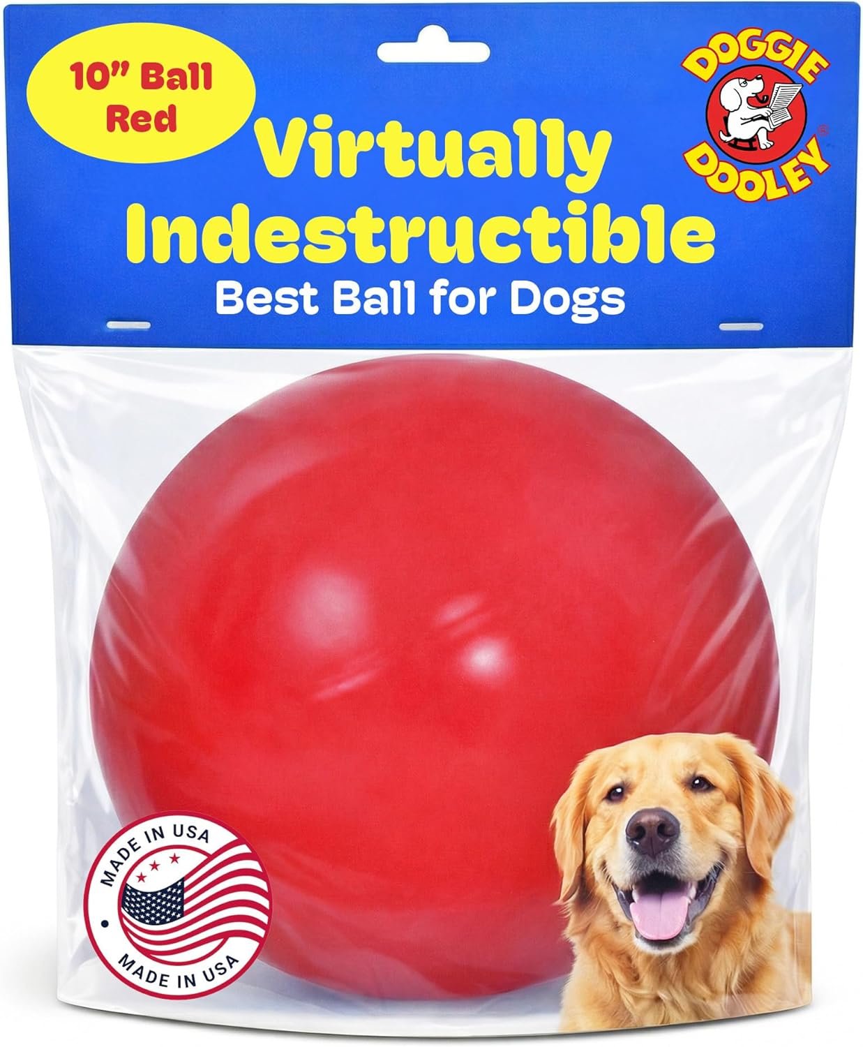 Doggie Dooley Virtually Indestructible Dog Ball – 10 Inch Hard Plastic Interactive Dog Toy for Large Breeds Over 45+ lbs – Built for Herding & Push Play – Floats in Water, Made in USA – Red