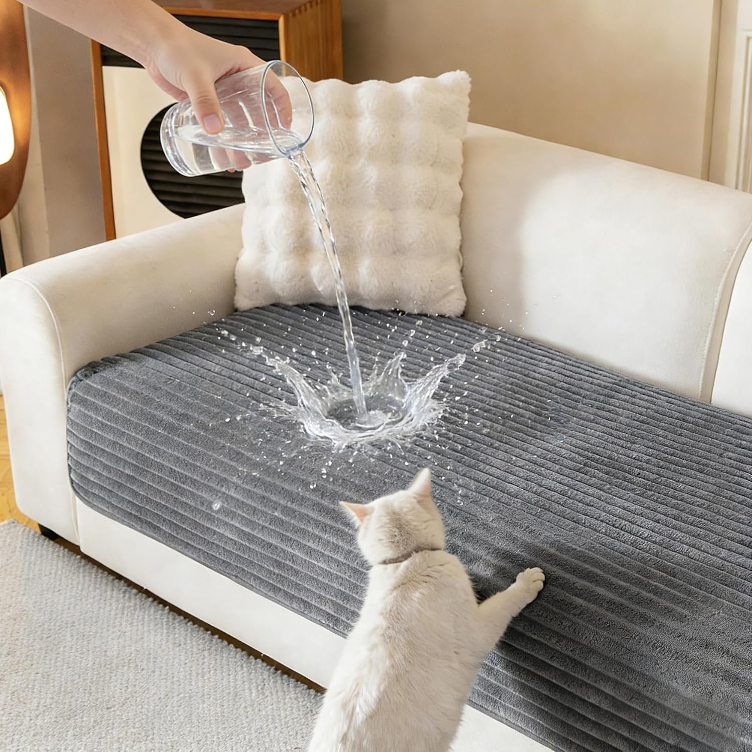 MYSKY HOME 100% Waterproof Couch Cover for Sofa, Couch Covers for Dogs, Non Slip Back Pet Sectional Sofa Covers for 3 Cushion Couch, Sofa Covers Washable, Dog Bed Cover, Dark Grey, 35″x70.9″