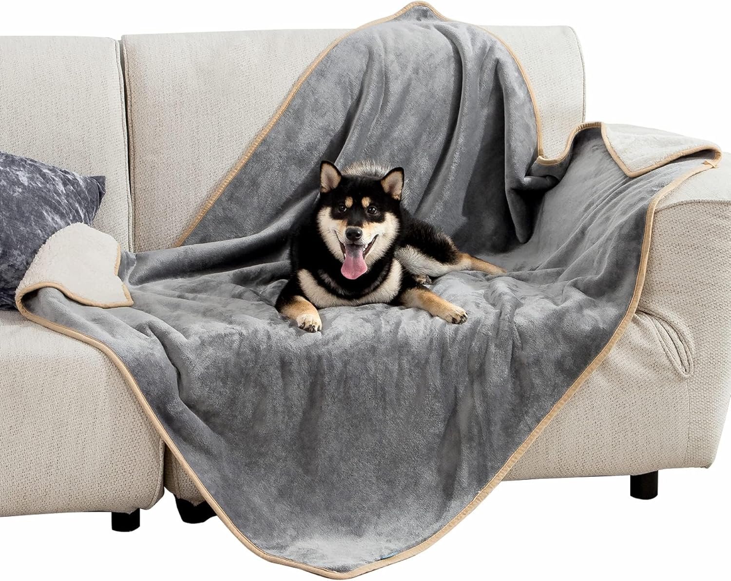 Bedsure Waterproof Dog Blankets for Large Dogs – Large Cat Blanket Washable for Couch Protection, Sherpa Fleece Puppy Blanket, Soft Plush Reversible Throw Furniture Protector, 40″X50″, Grey