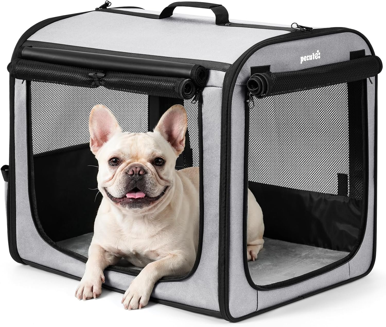 Dog Car Carrier Light Weight 24×17.7×20.5in, Dog Carrier Easy to Assemble, Dog Car Crate Portable and Breathable, Foldable Pet Carrier for Indoor and Outdoor, Dog Travel Crate with Curtain Gray