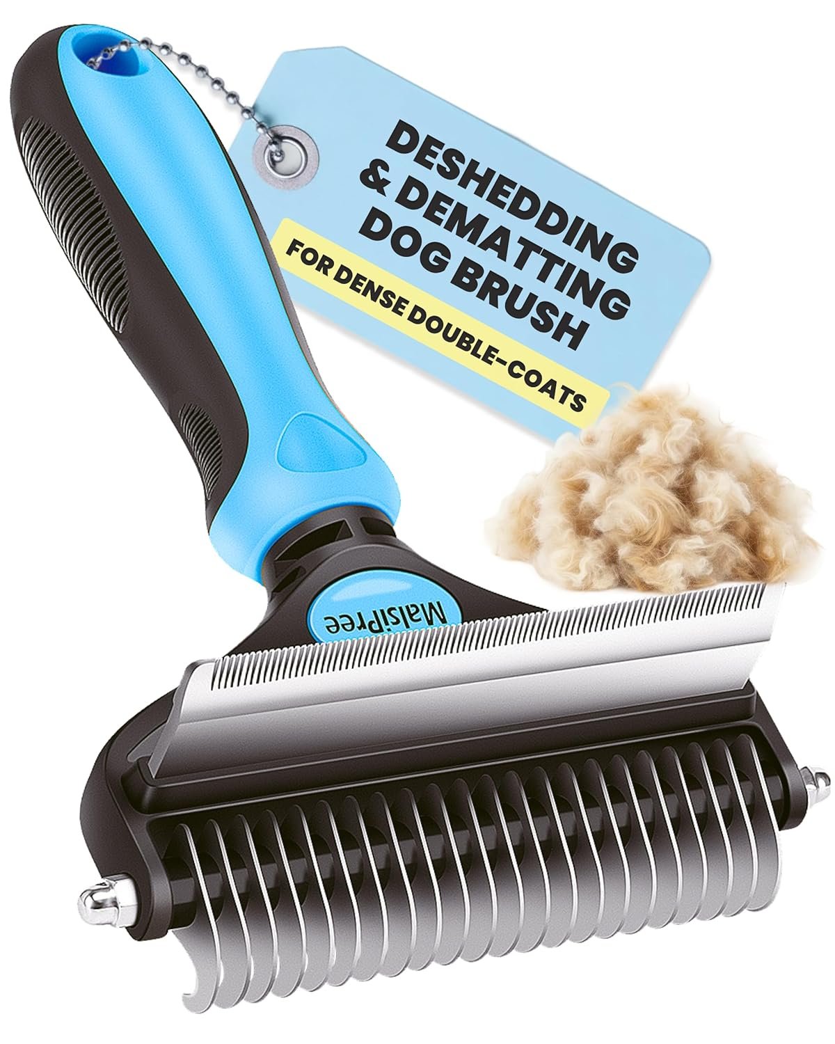 MalsiPree Dog Brush for Shedding – Large, Blue, 2-in-1 – Deshedding Dog Grooming Brush & Undercoat Rake with Dematting Comb for medium to Large Double Coated