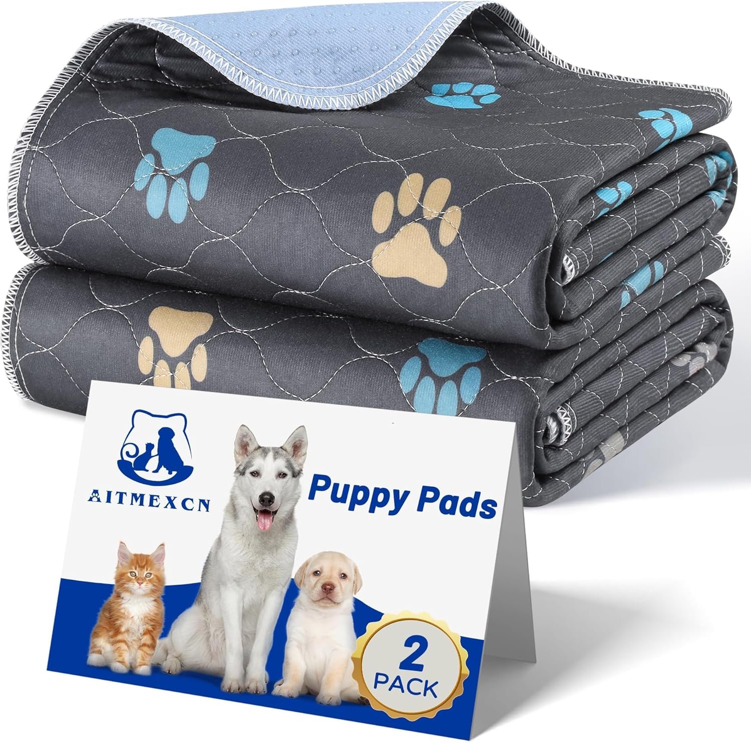 Aitmexcn Washable Puppy Dog Pee Pad, 2PCS 100% Waterproof Whelping Training Mat for Puppy/Senior Dog, Fast Drying Reusable Puppy Pads for Indoor, Outdoor and Car Travel- 24” x 36”