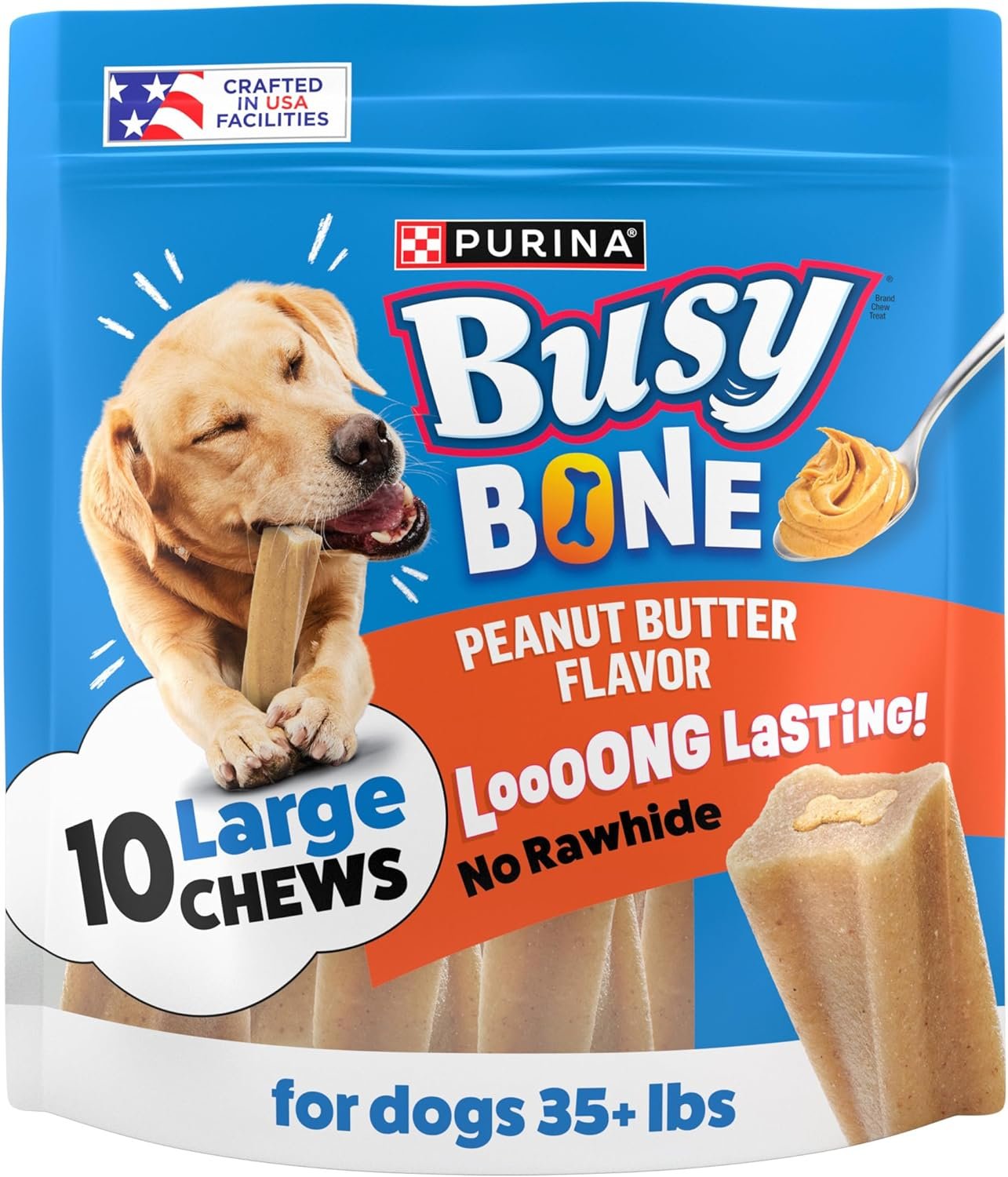 Purina Busy Bone Adult Dog Chew Bone Treats, Peanut Butter – 10 ct. Pouch