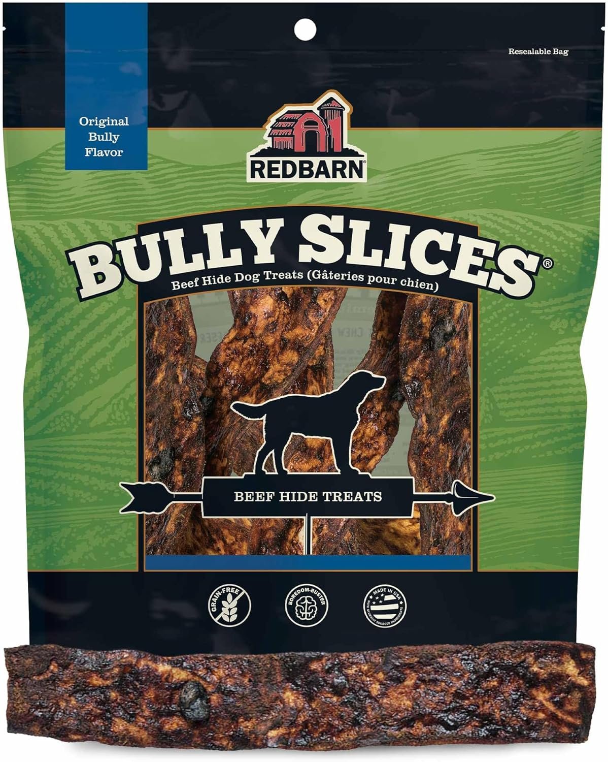 Redbarn Pet Products All-Natural Rawhide Bully Slices – Bully Stick Flavor – Premium Grain-Free Beef Hide Treats High Protein Low Fat for Chewers – 9 oz Bag
