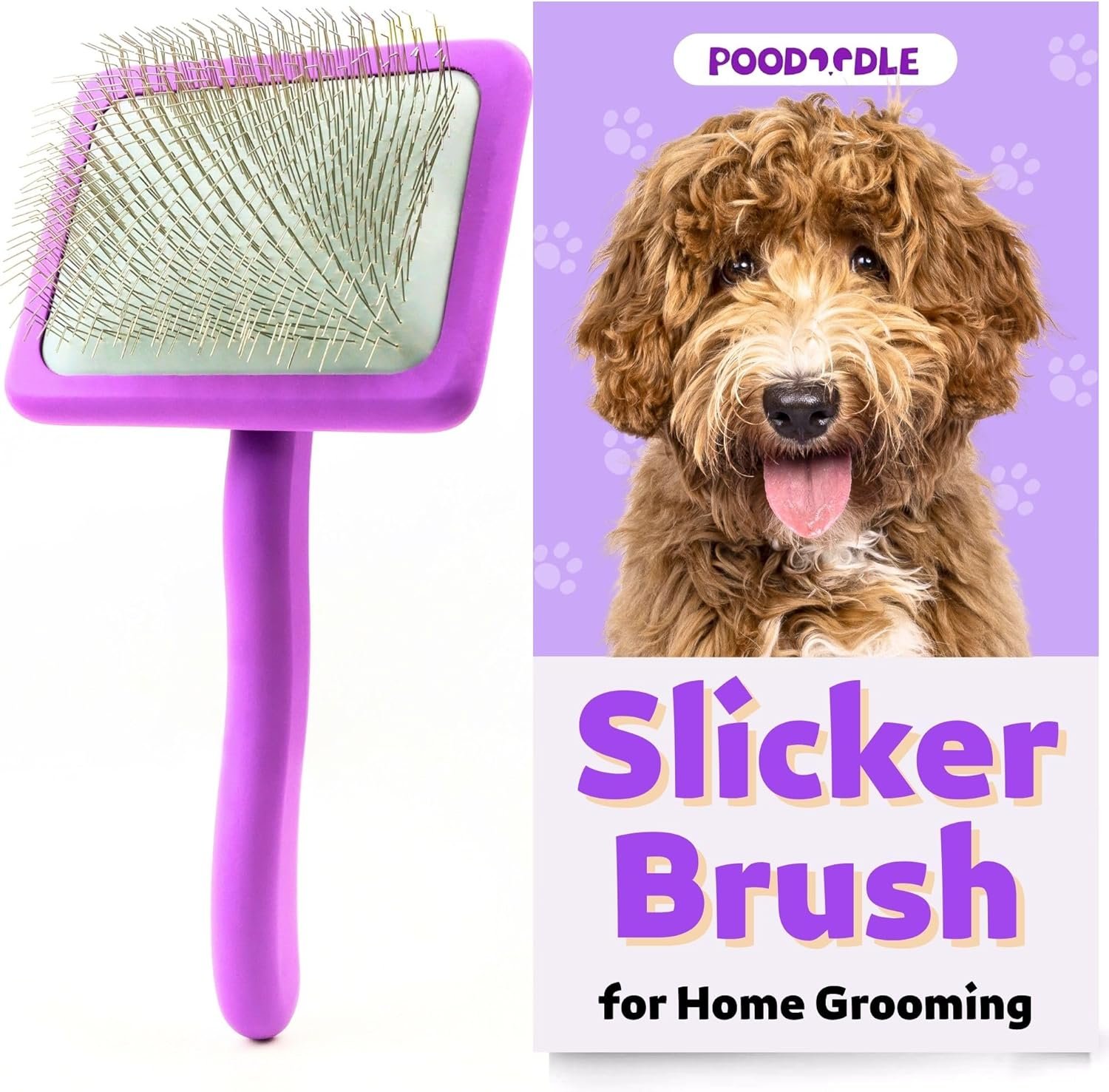 Small Slicker Brush, Purple, Hair Brush for Curly Wavy Haired Dogs – Poodles, Doodles, Bichon, Bernese Mountain Dog, Cocka Spaniels – Detangling, Grooming, Deshedding – 1 inch