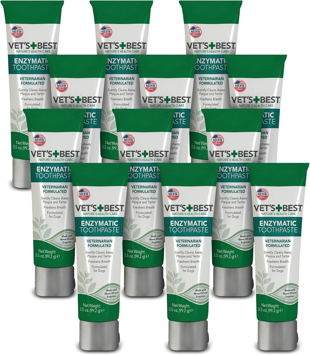 Vet’s Best Enzymatic Dog Toothpaste – Teeth Cleaning and Fresh Breath Dental Care Gel – Vet Formulated – 3.5 oz Tubes (12 Pack)