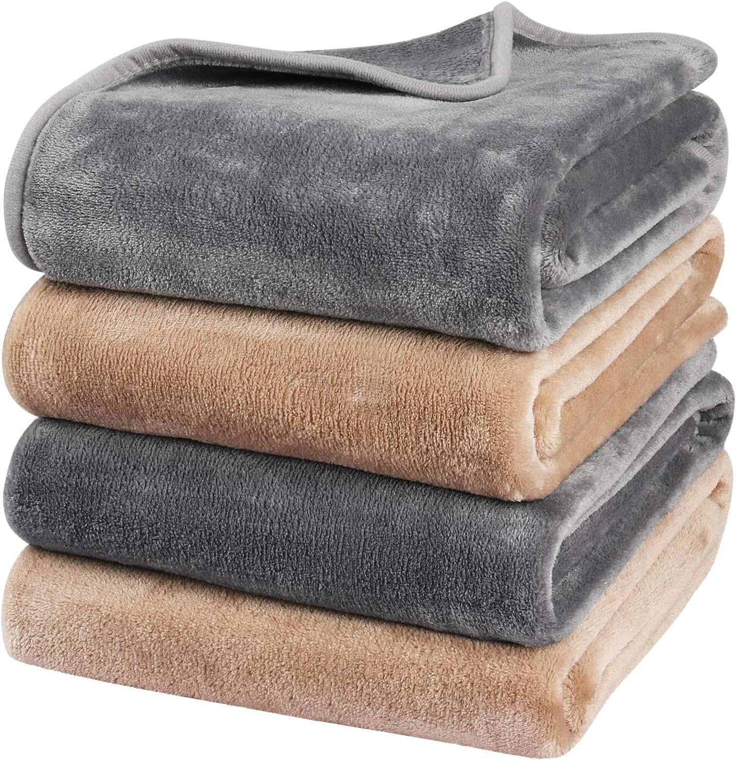 Onarway Dog Blanket Washable for Puppy: 4 Packs Dog Blankets 40”x28” – Fluffy Soft Small Throw for Cat Puppy Kitten Dogs – Fleece Pet Blankets for Bed Sofa Car and Indoor – Grey and Khaki