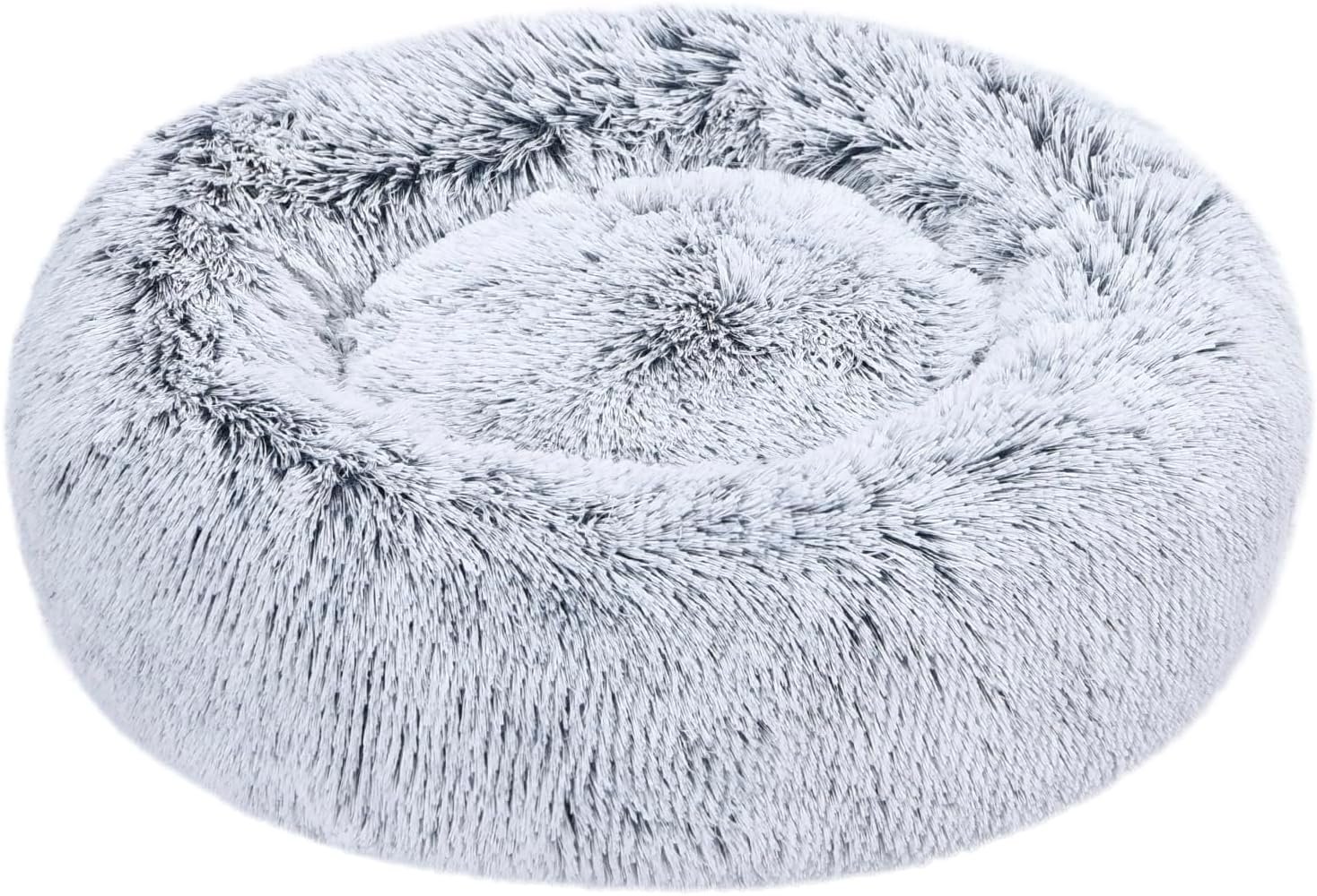 Amazon Basics Washable Donut Pet Bolster Faux Fur Bed with Removable Cover, Anti-Slip Bottom for Dog, Grey, 23″ x 23″