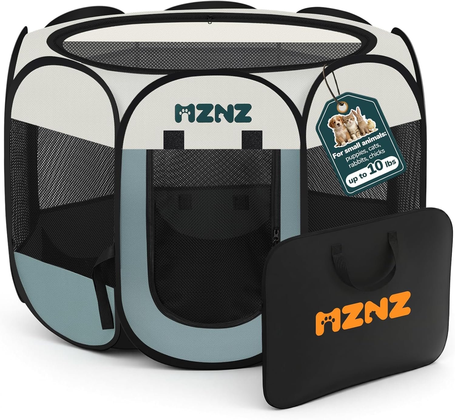 Dog Cat Playpen, Portable Small Animal Playpen Crate Indoor for Dogs Cats Rabbits, Foldable Guinea Pigs Bunny Cage Enclosure for Outdoor, Pop Up Dogs Cats Tent Kennel with Carrying Case, Grey
