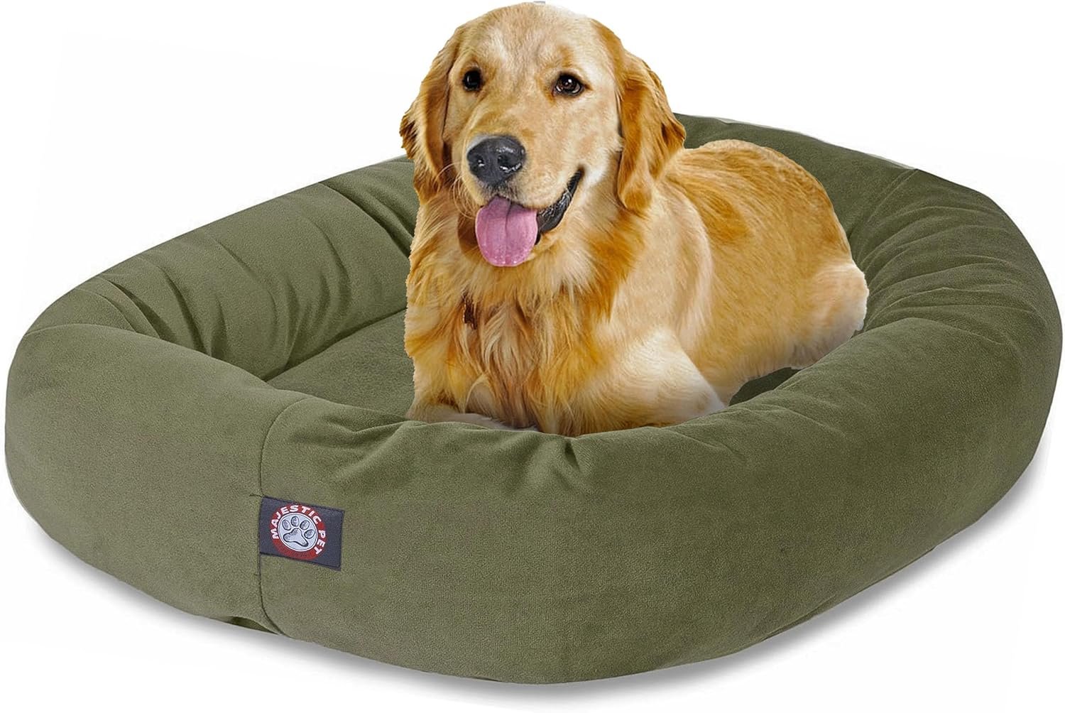 Majestic Pet 40 Inch Suede Calming Dog Bed Washable 40x29x9 (Inch) – Cozy Soft Round Donut Dog Bed with Spine Support for Dogs to Rest their Head – Round Pet Bed Large – Sage