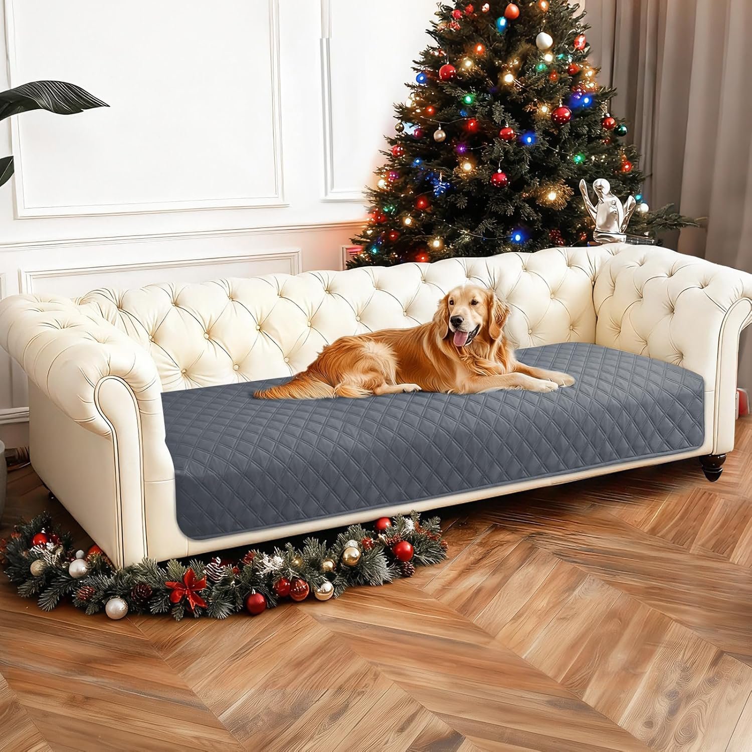 Waterproof Dog Blanket, Non-Slip Soft Pet Bed Cover, Couch Cover for Dogs Washable, Protects Sofa, Furniture, Crate, Car, Tear Resistant Leakproof Pet Blanket (30×70 Inch, Dark Grey)