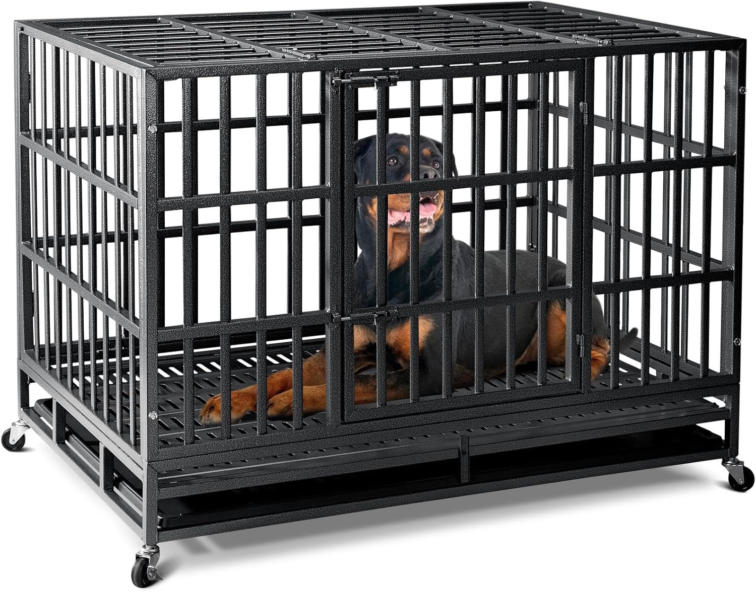 Oranland 48 inch Heavy Duty Indestructible Dog Crate,2025 New Upgraded Reinforced Baseplate for Large Dogs,XL Dog Crate for High Anxiety Dogs/Max Load Capacity 250lbs/Double Door with Wheels