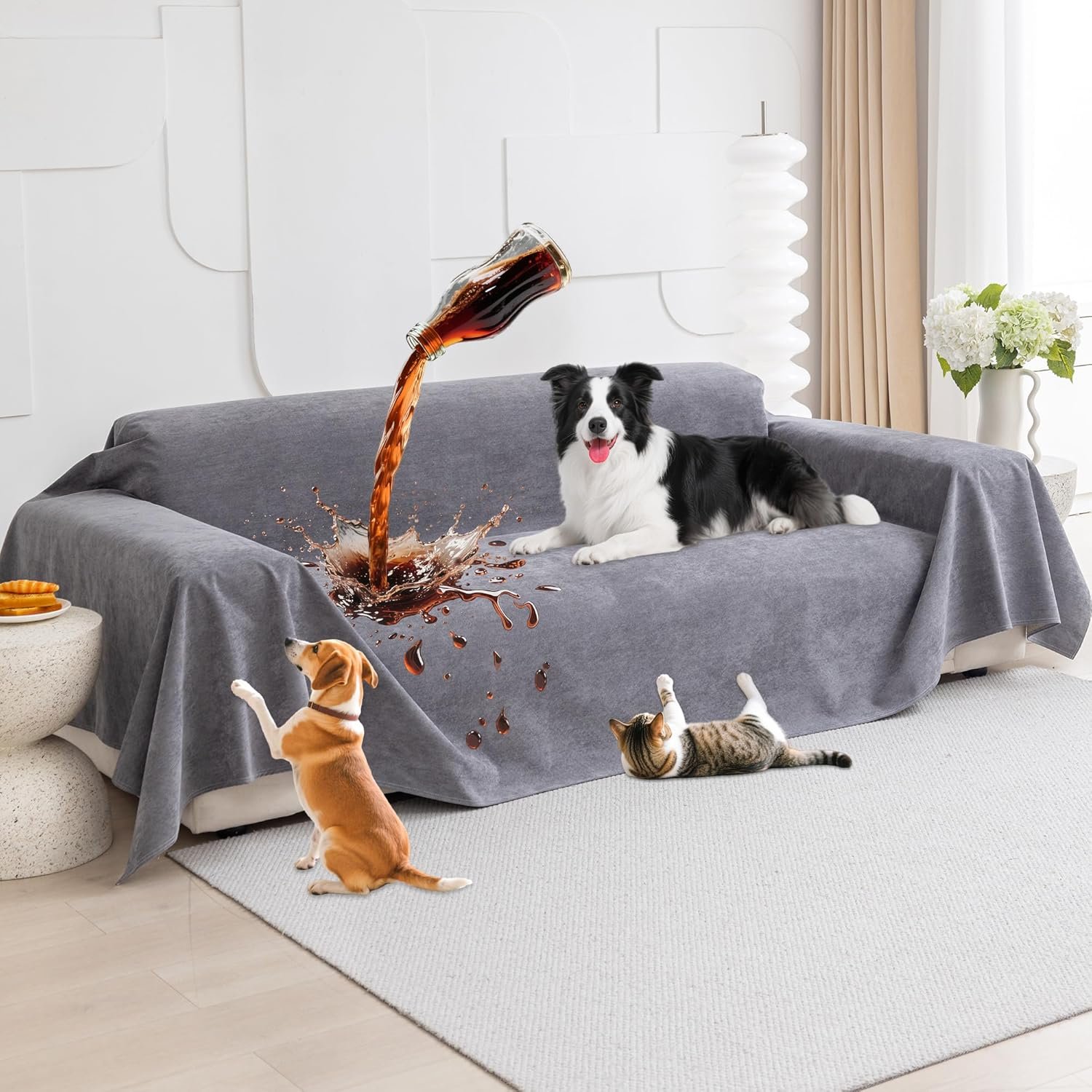 Loiion 100% Double-Sided Waterproof Dog Sofa Cover – Anti-Slip, Leakproof Couch Cover, Pet-Friendly Couch Protectors for Puppy, Large Dog, Kids and Pets 118″X71″