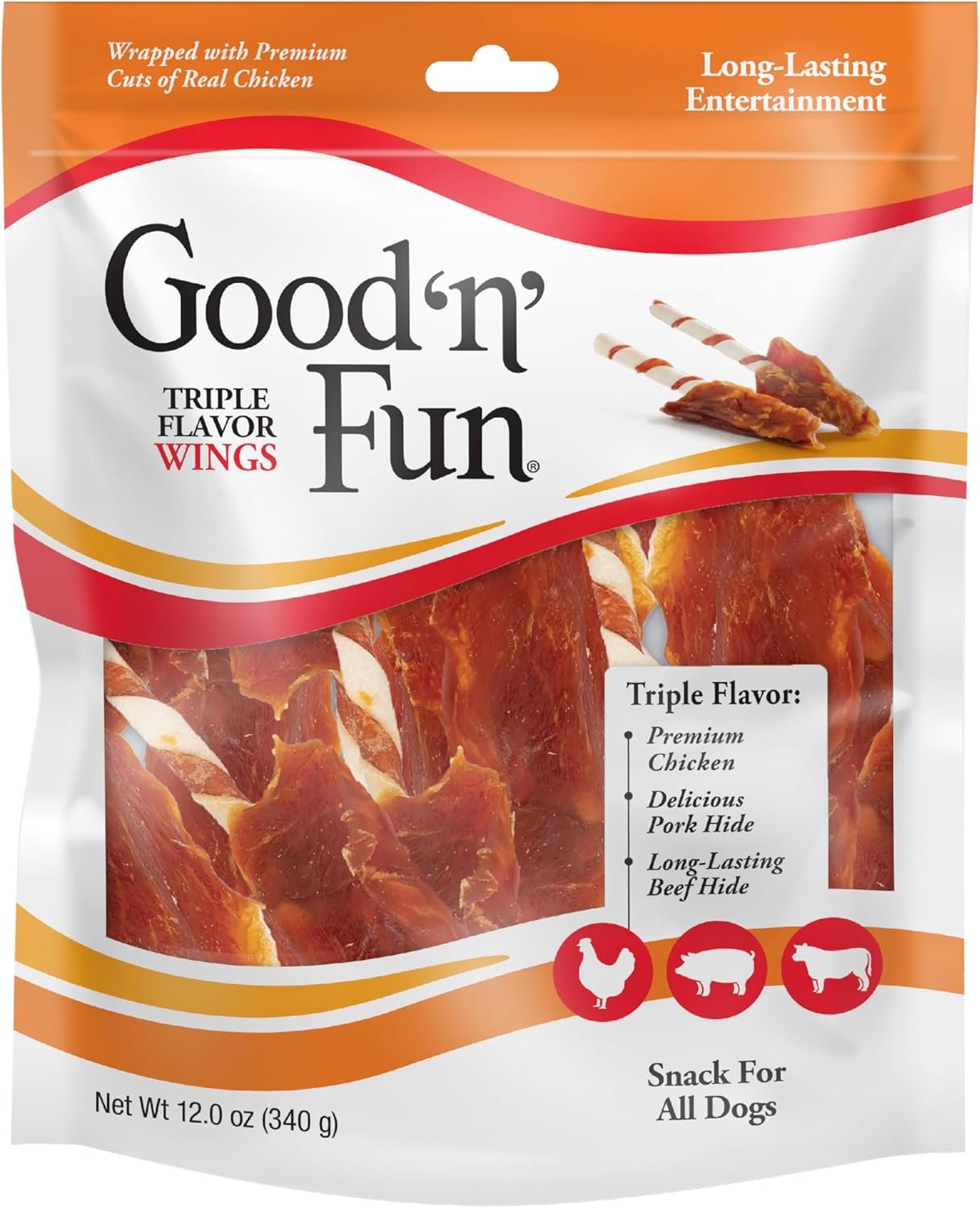 Good ‘n’ Fun Wings Long-Lasting Dog Treat, With Real Proteins, Premium Chicken and Beef Hide, Supports Dental Health, Mental Stimulation, 12 oz
