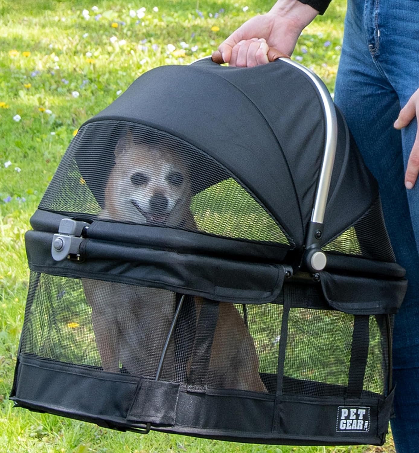 Pet Gear No-Zip View 360 Pet Carrier & Car Seat, Dark Charcoal, 20-inch | Push Button Entry, For Small Dogs & Cats, 360 Degree Visibility