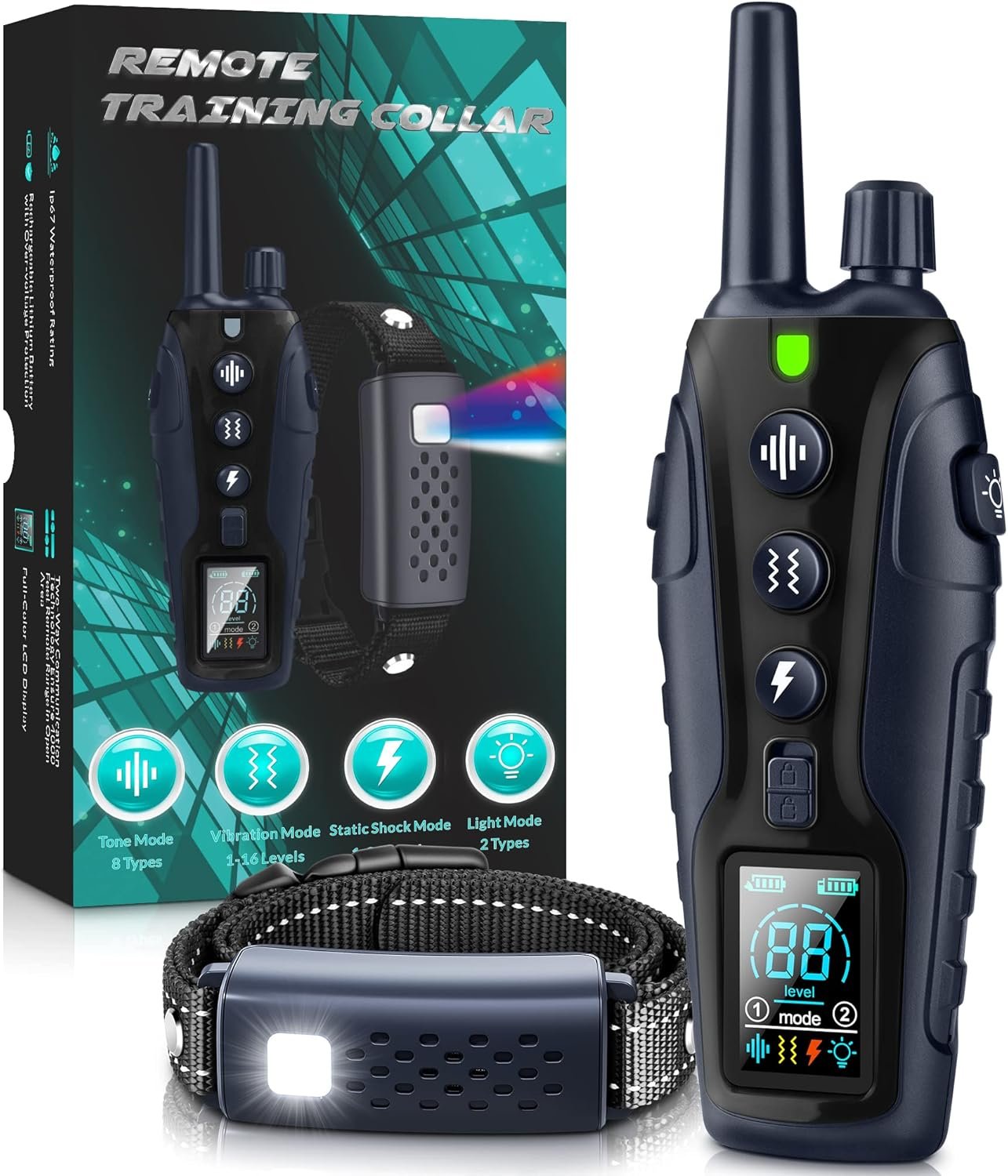 Shock Collar for Dogs – 4500FT Dog Training Collar with Remote, Waterproof e Collar with Flashlight, 4 Training Modes, Keypad Lock, Rechargeable Dog Shock Collar for Small Medium Large Dogs