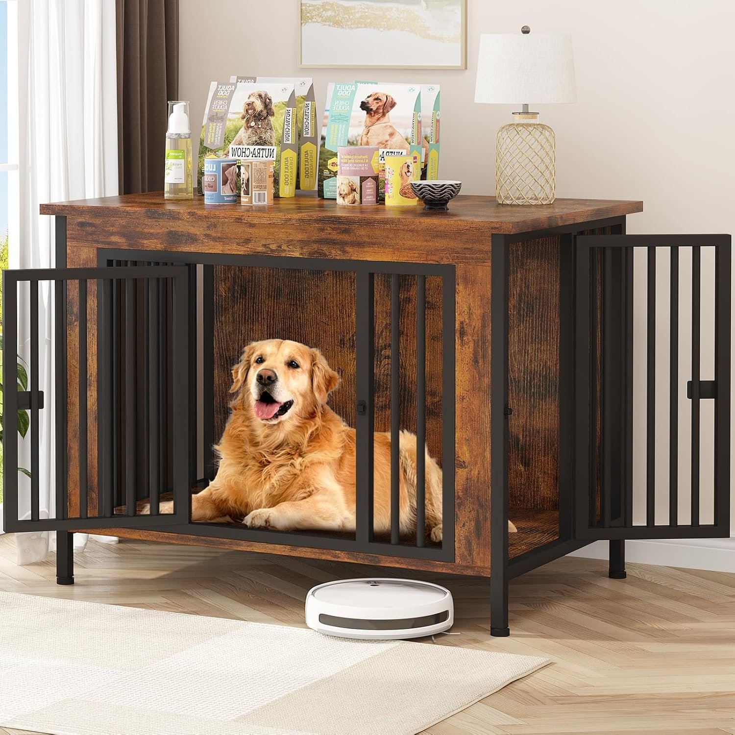 EasyCom Dog Crate Furniture for 1 or 2 Dogs, Heavy Duty Single/Double Dog Crates for Small/Medium/Large Dogs, Dog Kennel Furniture Indoor as TV Stand, Large Size 39.96″ L(35-60 Pounds), Brown