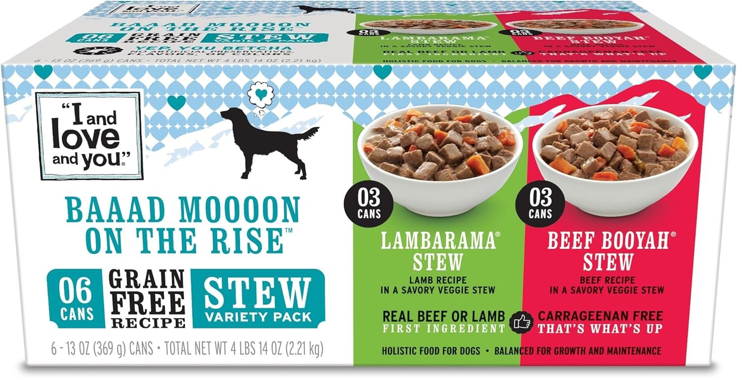 I and love and you Wet Dog Food – Baad Mooon On The Rise Variety Pack – Beef + Lamb, Grain Free, Filler Free 13oz can, 6pk