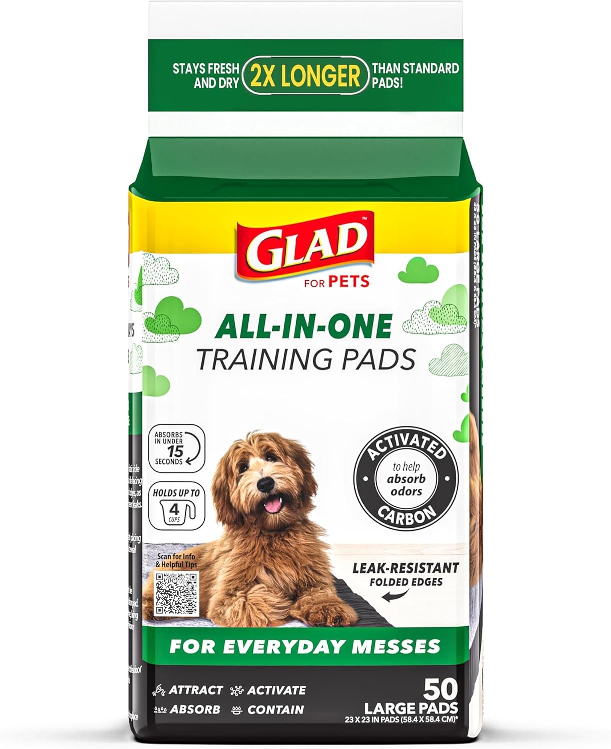 Glad for Pets Black Charcoal Puppy Pads – Super Absorbent Disposable Dog Pee Pads, Potty Training Pads, and Pet Supplies – Dog Pee Pads for Crate Training and Indoor Use 23″ x 23″ – 50 Count