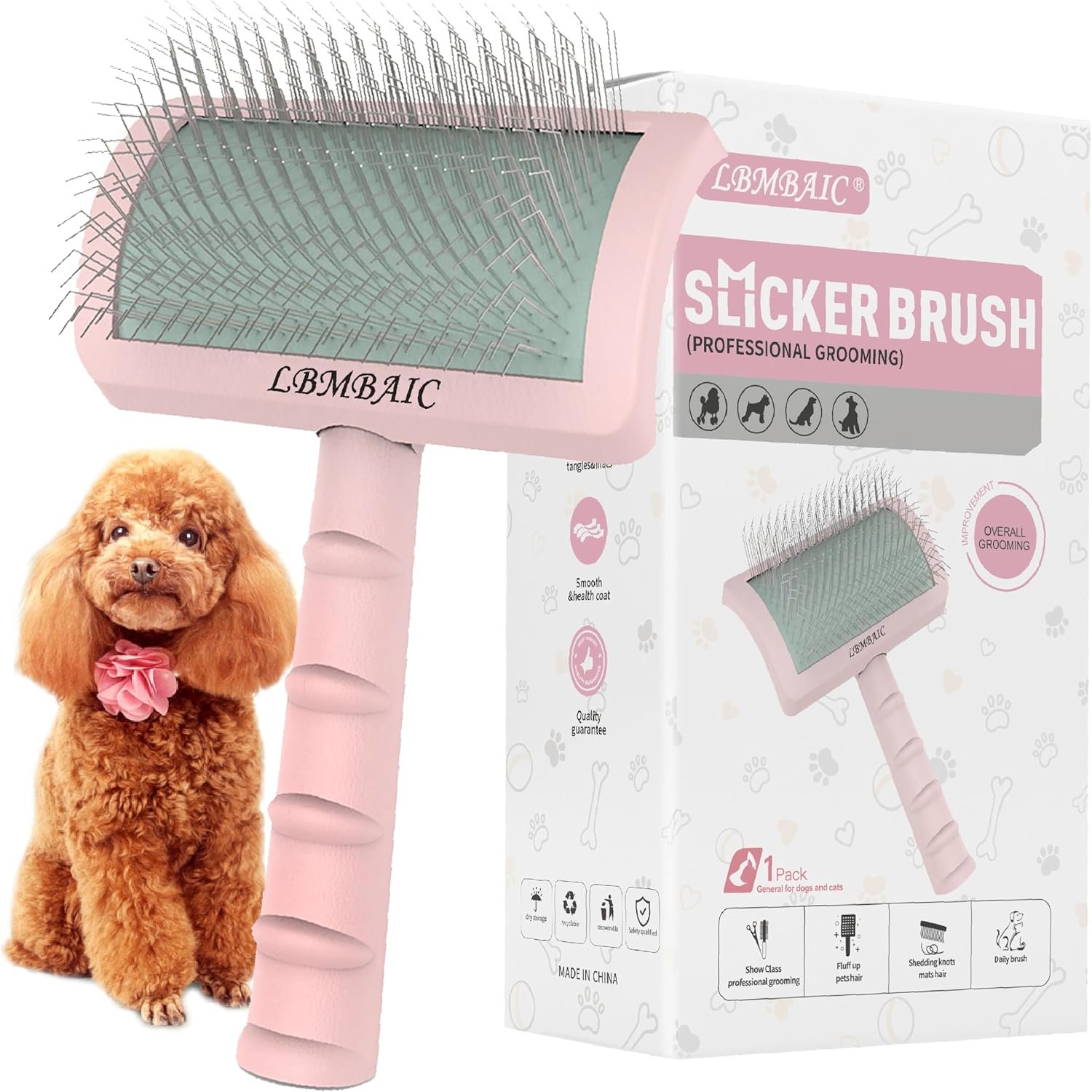 Super Dense Soft Slicker Brush for Thick and Long Fur Dogs – Grooming Brush for Fluff, Shedding, Tangles on Goldendoodles – 25mm (1″)