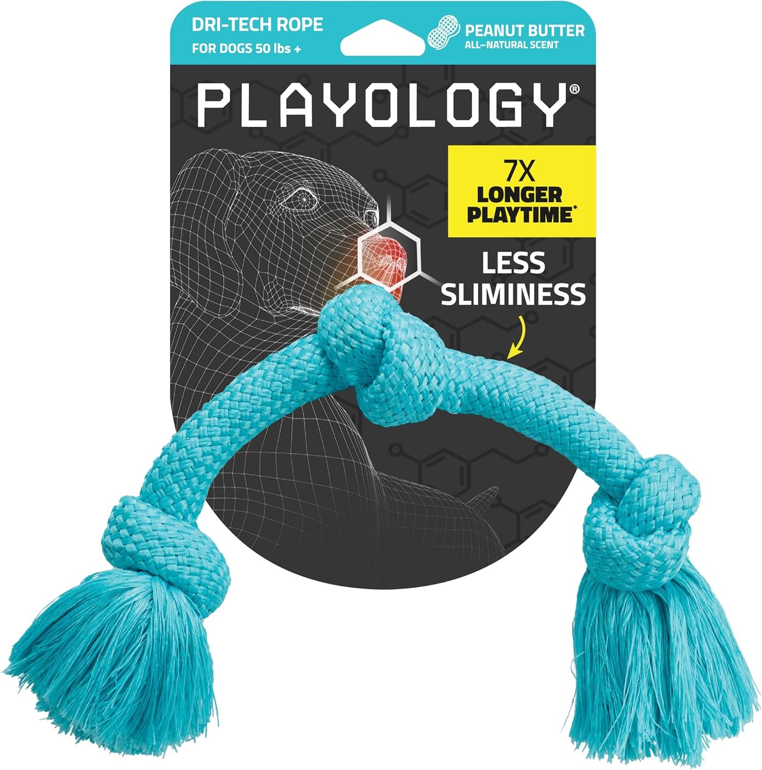 Playology Dog Toys | Dri-Tech Rope Tug of War Dog Toy for Tough Chewers | Peanut Butter Scented Jumbo Tug Rope Toys for Large Dogs