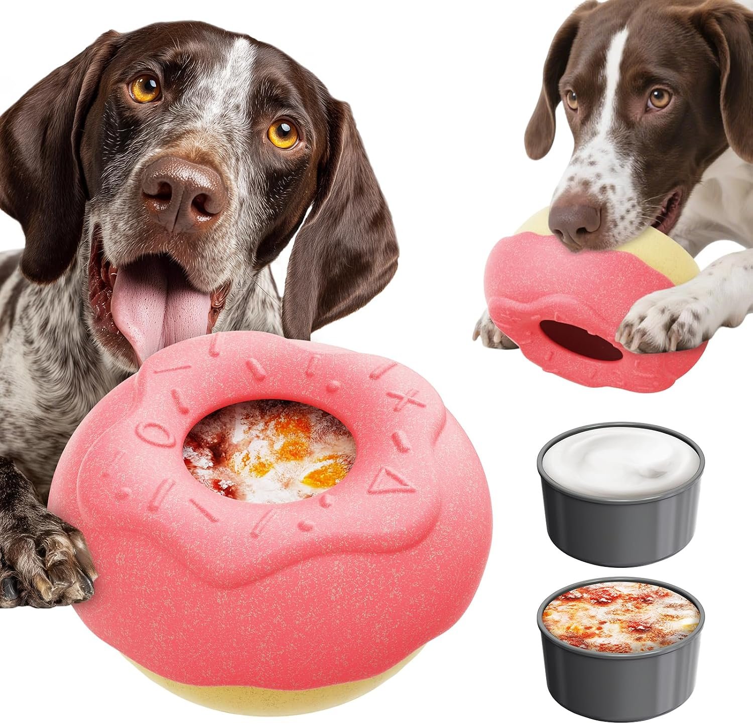 Dog Chew Toy for Aggressive Chewers, Freezable Lick Treat Dispenser, Stuffable Lick Toy, Interactive Enrichment, Long Lasting Puzzle Boredom Buster for Medium & Large Dogs – Pink Donut