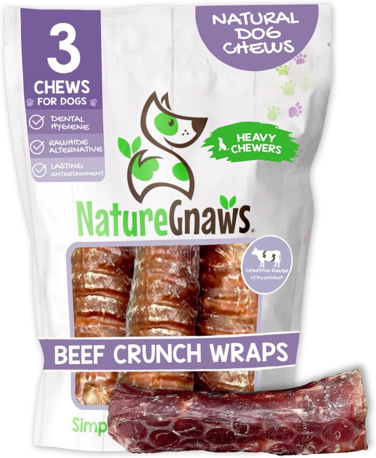 Nature Gnaws Beef Trachea Crunch Wraps for Dogs (3 Count) – Long Lasting Natural Beef Jerky Dog Chew Bones – Rawhide Free