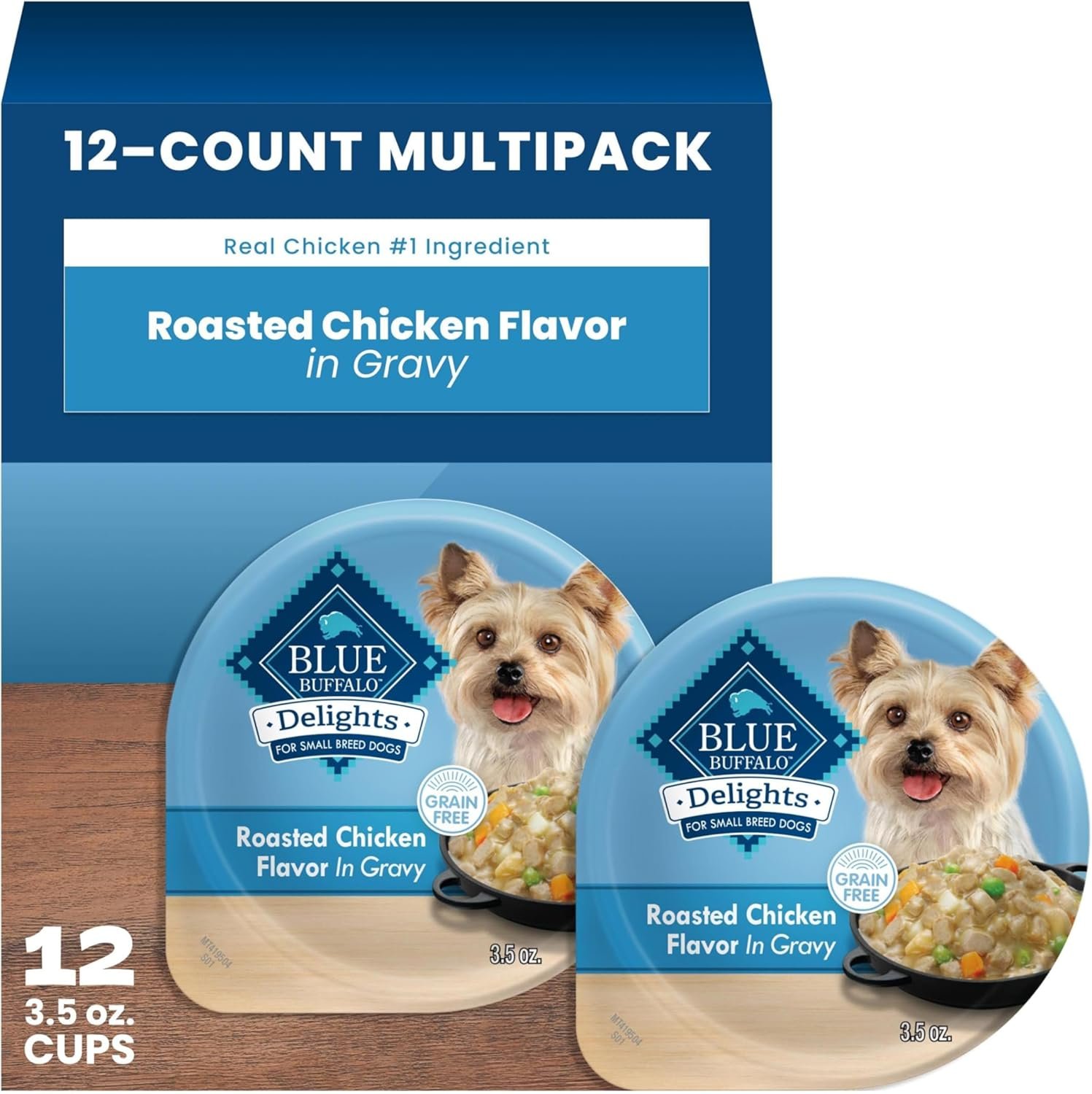 Blue Buffalo Delights Rotisserie Chicken Flavor Natural Grain Free Wet Dog Food for Small Breed Dogs in Hearty Gravy with Natural Ingredients, Vitamins & Minerals, 3.5-oz. Each (12 Cups)