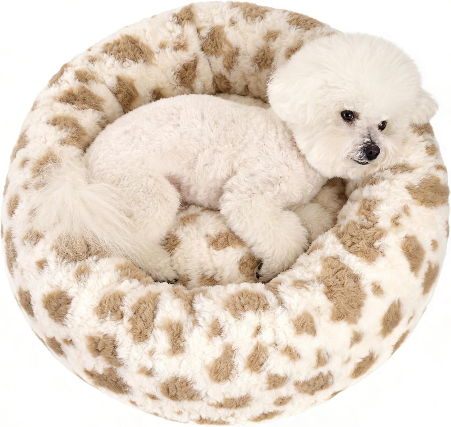 Avont Washable Donut Dog Bed with Removable Cover, Orthopedic Mixed Memory Foam Round Pet Bed, Ultra-Thick Faux Rabbit Fur Calming Cushion for Small, Medium Dogs