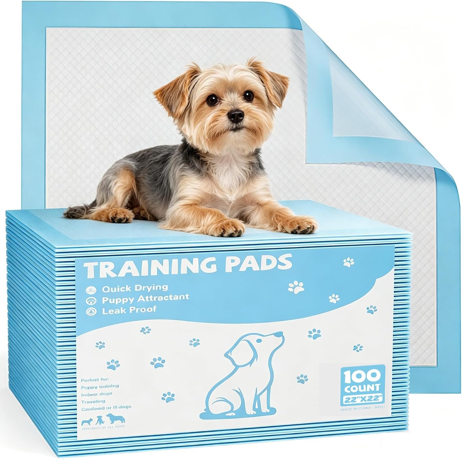 Dog Puppy Pads, Pee Pads for Dogs Potty Training, 100 Count 22″x22″ Ultra-Absorbent 6-Layer Leak-Proof Disposable , Quick-Dry Surface, Pet Incontinence Pad