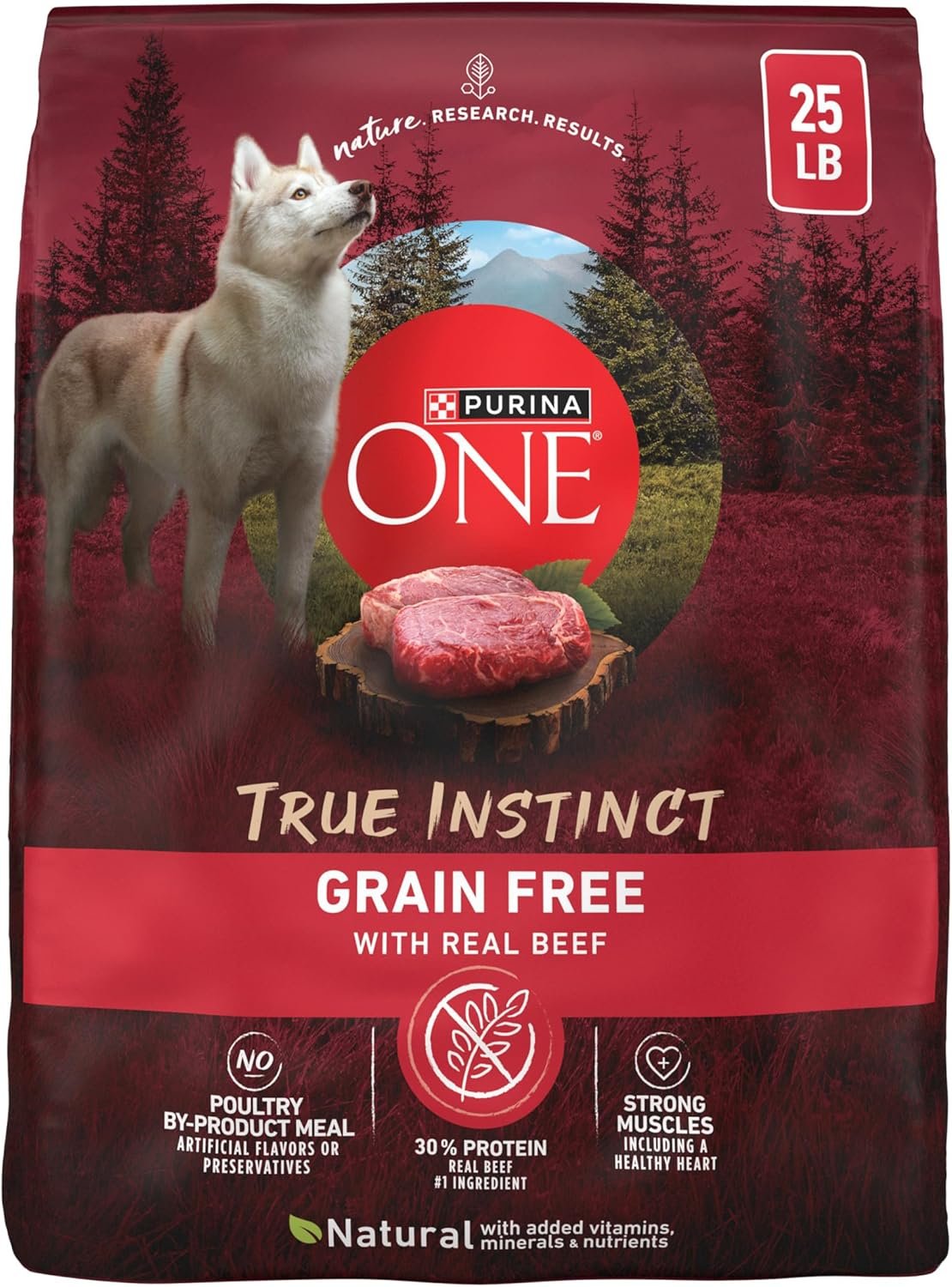 Purina ONE Grain Free Natural High Protein Dry Dog Food Formula True Instinct with Real Beef with Added Vitamins, Minerals and Nutrients – 25 lb. Bag