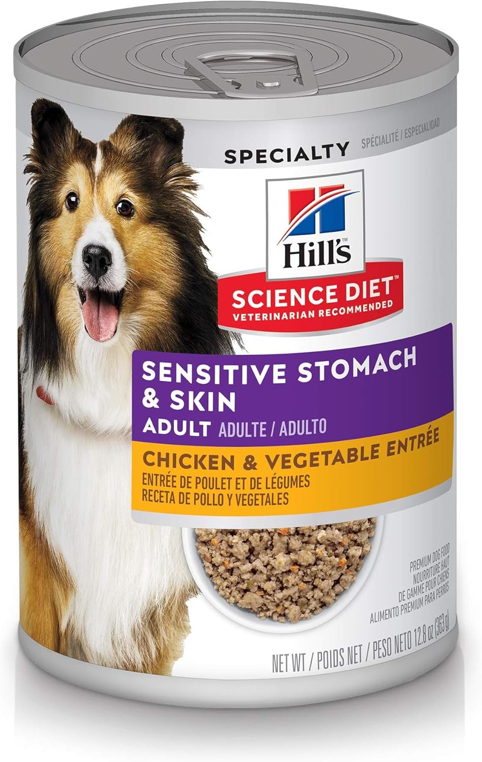 Hill’s Science Diet Adult Sensitive Stomach & Skin Wet Dog Food, Chicken & Vegetable, 12.8 oz. Cans, 12-Pack