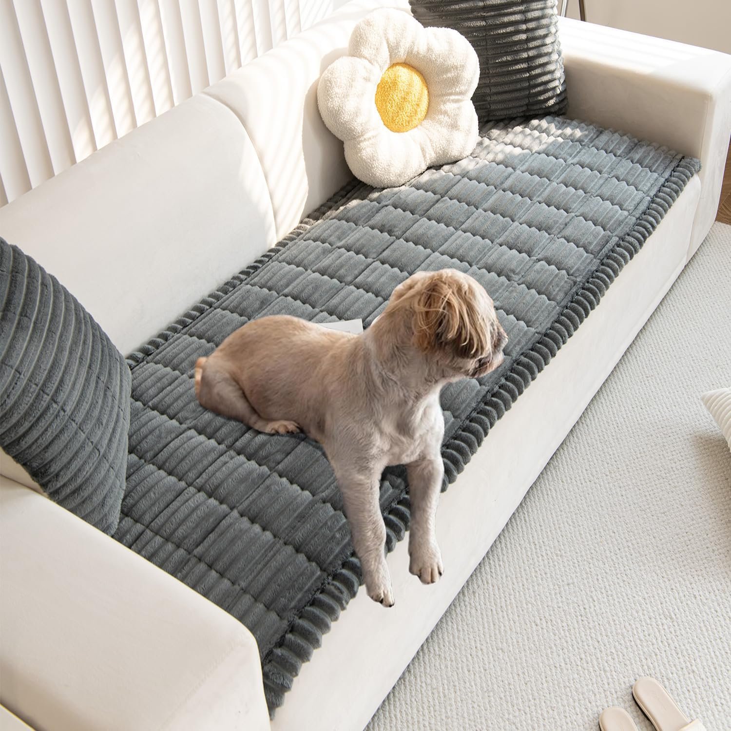 Gumfolk Pet Couch Covers for Sofa Slipcovers Couch Protector for Dogs Washable Cushion Cover, Sofa Pad Blanket Furniture, Dark Grey, 27in*59in