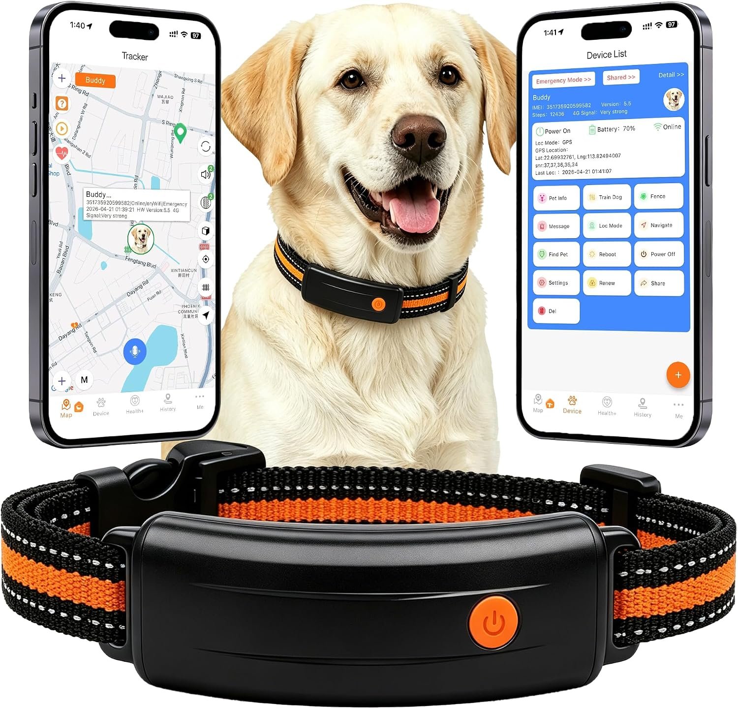 4G LTE GPS Pet Tracker & Virtual Fence, Real-Time Location, Heart Rate & Activity Monitor, Remote Training Smart Collar for Large Cats, Small, Medium and Large Dogs (Black)