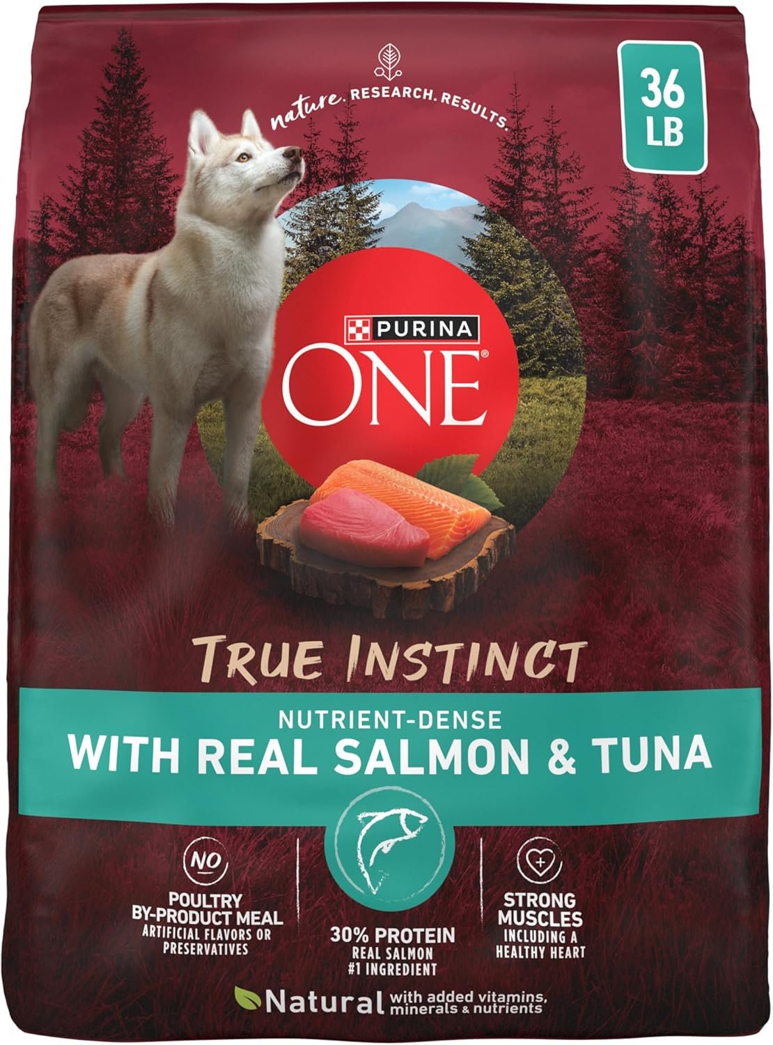Purina ONE True Instinct With Real Salmon and Tuna Natural With Added Vitamins, Minerals and Nutrients High Protein Dog Food Dry Formula – 36 lb. Bag