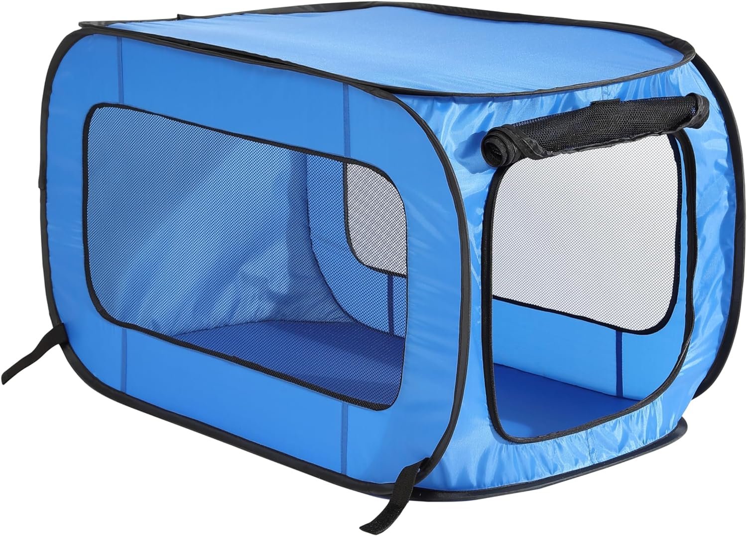 Beatrice Home Fashions Portable, Collapsible, Pop Up Kennel Travel Cat and Dog Crate, 32.5″ L x 19.5″ W x 19.5″ H, Blue