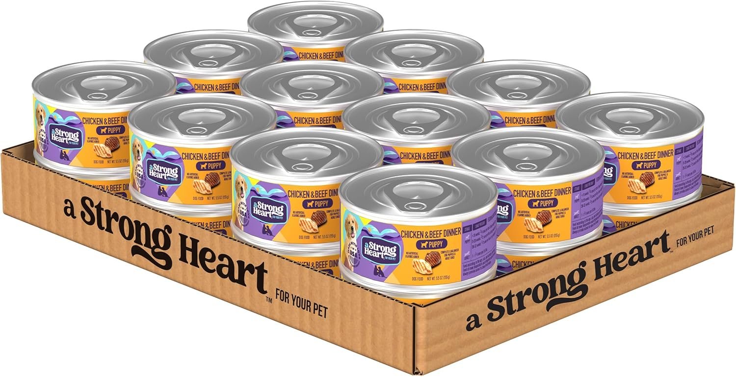 A Strong Heart Wet Puppy Food, Chicken & Beef Dinner – 5.5 oz Cans (Pack of 24), Made in the USA with Real Chicken & Beef