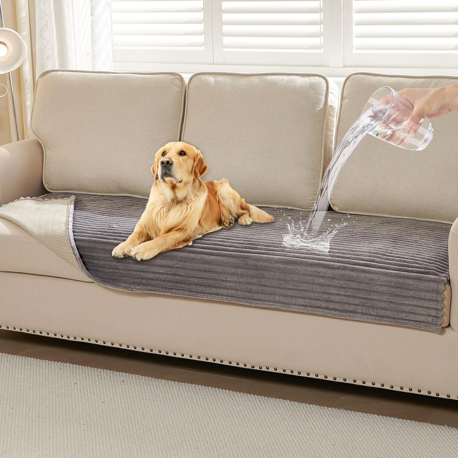 HAOMAIJIA Waterproof Couch Cover for Dogs Washable,Faux Fur Pet Couch Covers for Sofa,Soft Dog Bed Cover Non-Slip Couch Covers for 3 Cushion Couch Sofa Pet Friendly (Grey, 35″ x 74″)