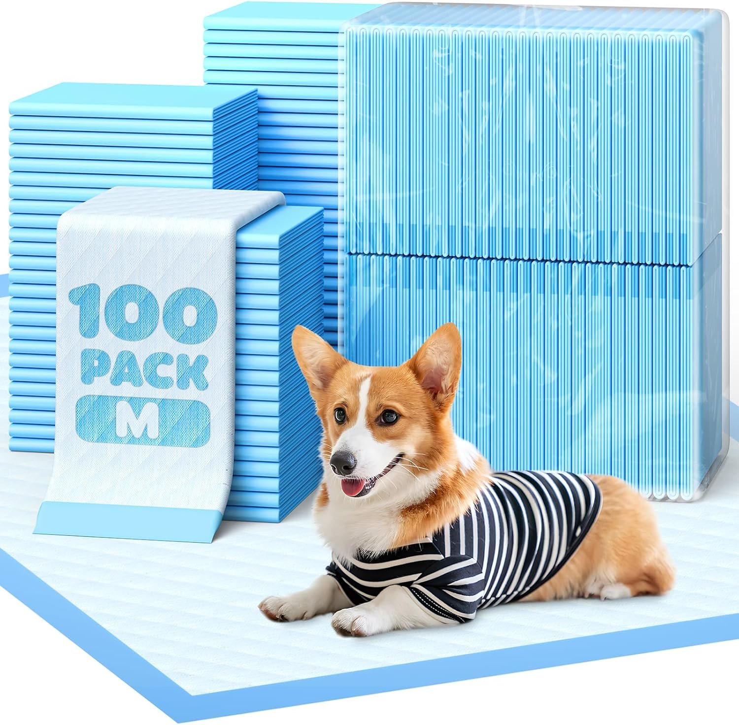 Powools Puppy Pads – Super Absorbent & Spill-Proof Pee Pads for Dogs with 6-Layer Material, Quick-Dry & Hassle-Free Potty Pads for Floors, Furniture, Vehicle, 22″ × 22″, 100 Packs