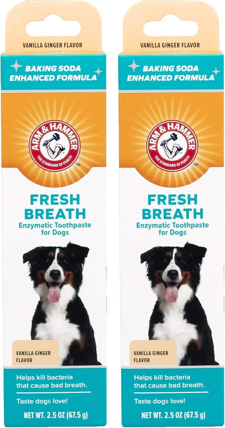 Arm & Hammer for Pets Fresh Breath Enzymatic Dog Toothpaste Vanilla Ginger Flavor Baking Soda Dental Gel Eliminates Bad Breath Safe Puppies Adult Dogs Daily Use 2.5 OZ 2 Pack Dogs and Puppies
