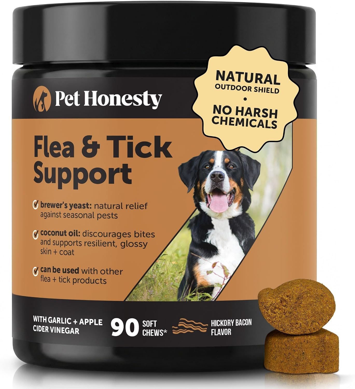 Outdoor Defense Natural Flea and Tick Prevention for Dogs Supplement – Dog Chews to Deter Seasonal Pests with Garlic, Apple Cider Vinegar, Coconut Oil and Brewer’s Yeast (Hickory Bacon, 90 Ct)
